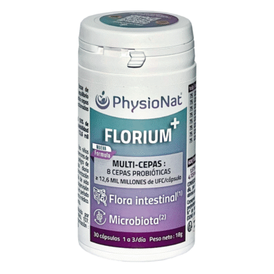 FLORIUM+ probiótico intestinal PhysioNat con L. gasseri y B. longum para microbiota y flora intestinal